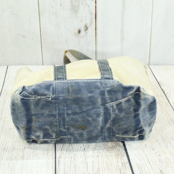 Vintage LL BEAN Boat & Tote Cream Canvas Blue Trim Tote Handbag - Picture 7 of 11